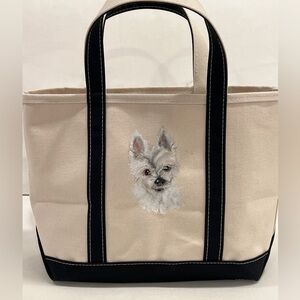 Custom painted pet dog cat portrait on LL bean boat and tote small